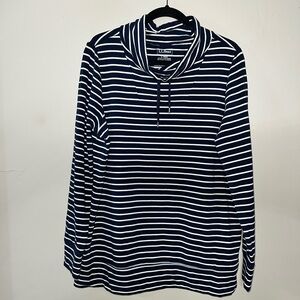 L L Bean Sweatshirt Womens Large Blue Ultra Soft Nautical White Blue Striped